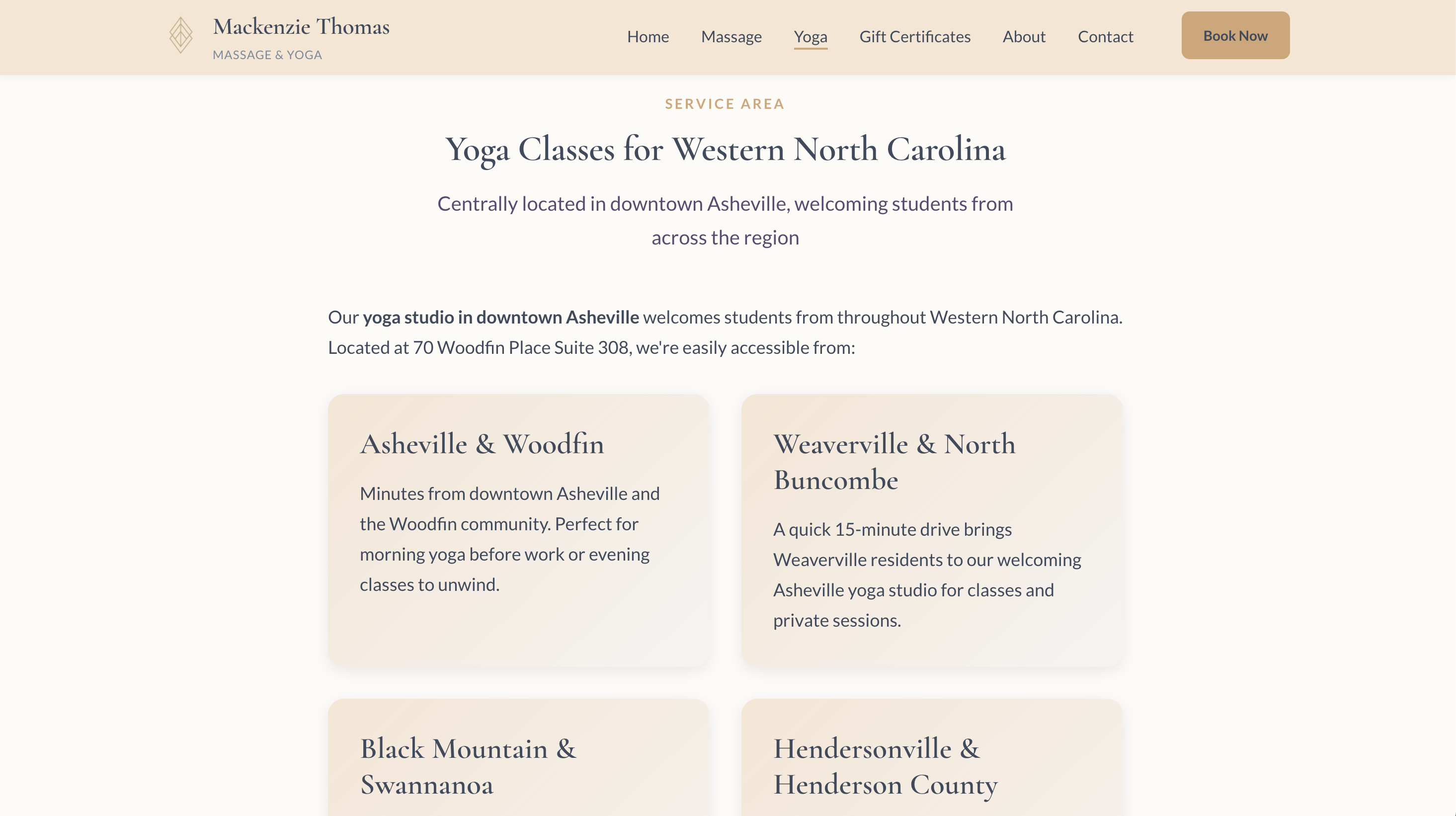 Custom branded components for Mackenzie Thomas Yoga